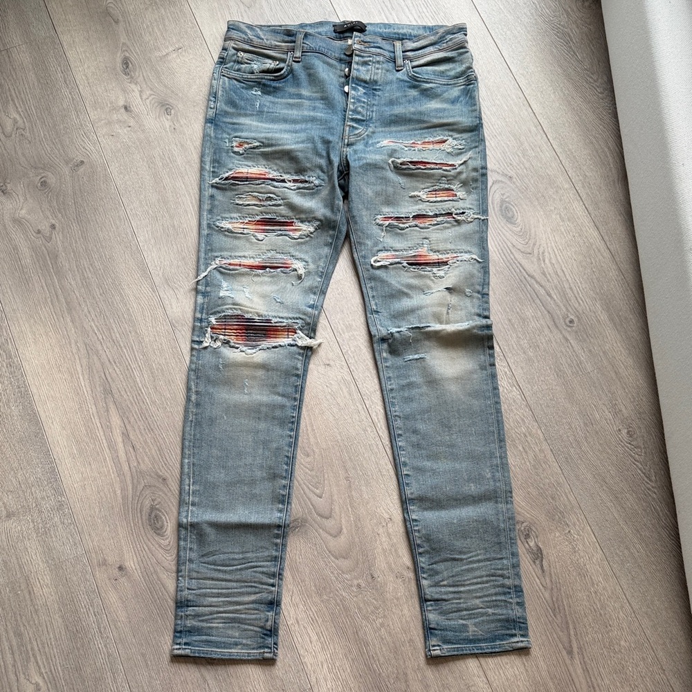 Amiri Distressed Blue Jeans for Men